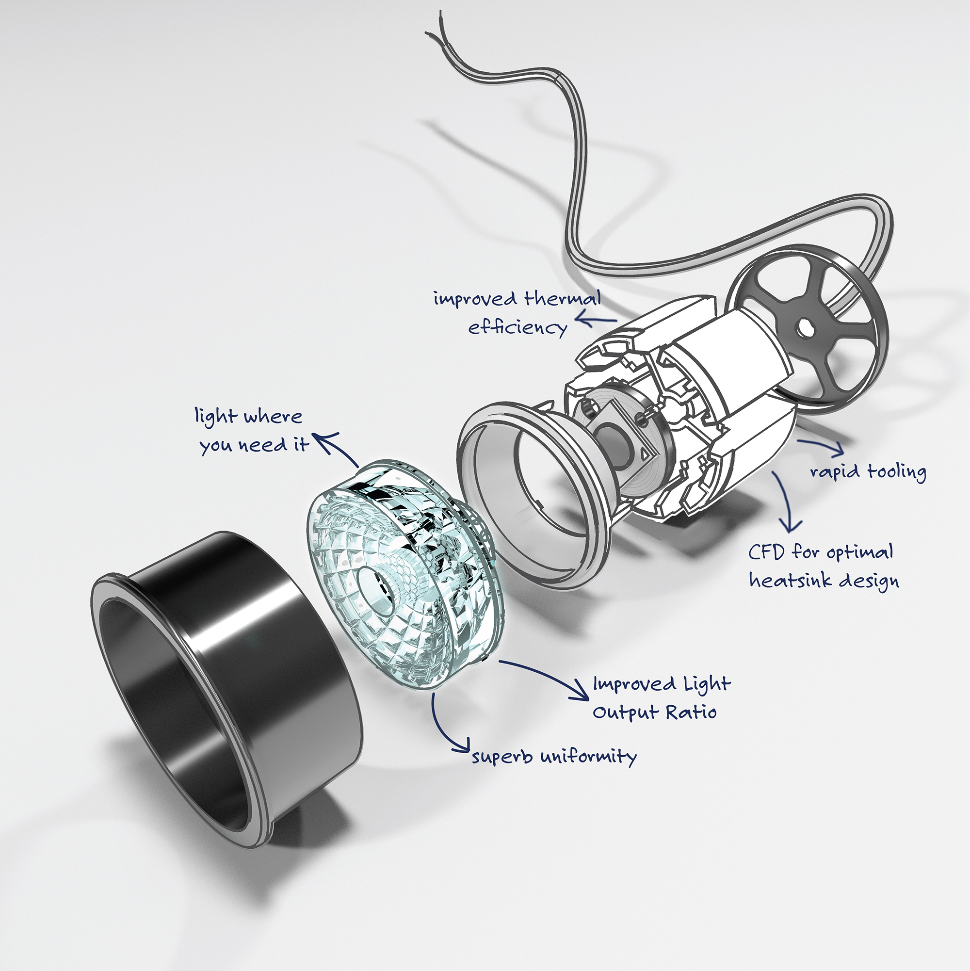 A black and white exploded view diagram of a complex mechanical assembly. Various parts are labeled and separated from each other, revealing the internal structure and assembly of the device.