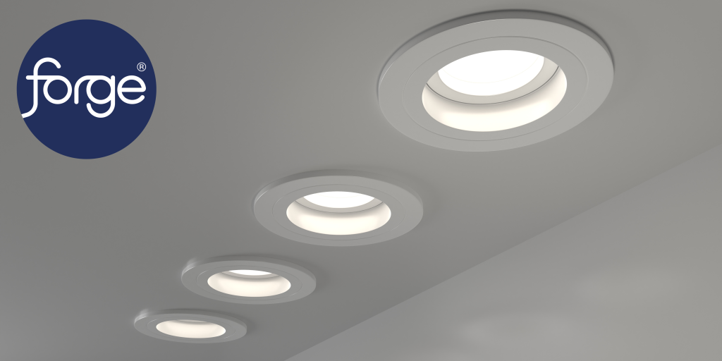 Downlight with Forge logo symbolising square beam
